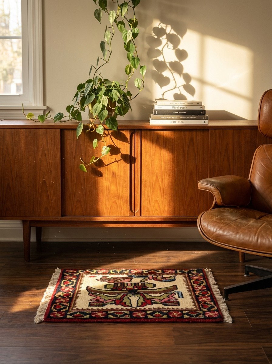 Afshar — Handgefertigt, 34x45 cm, Blau, 100% Virgin Wool | Back view