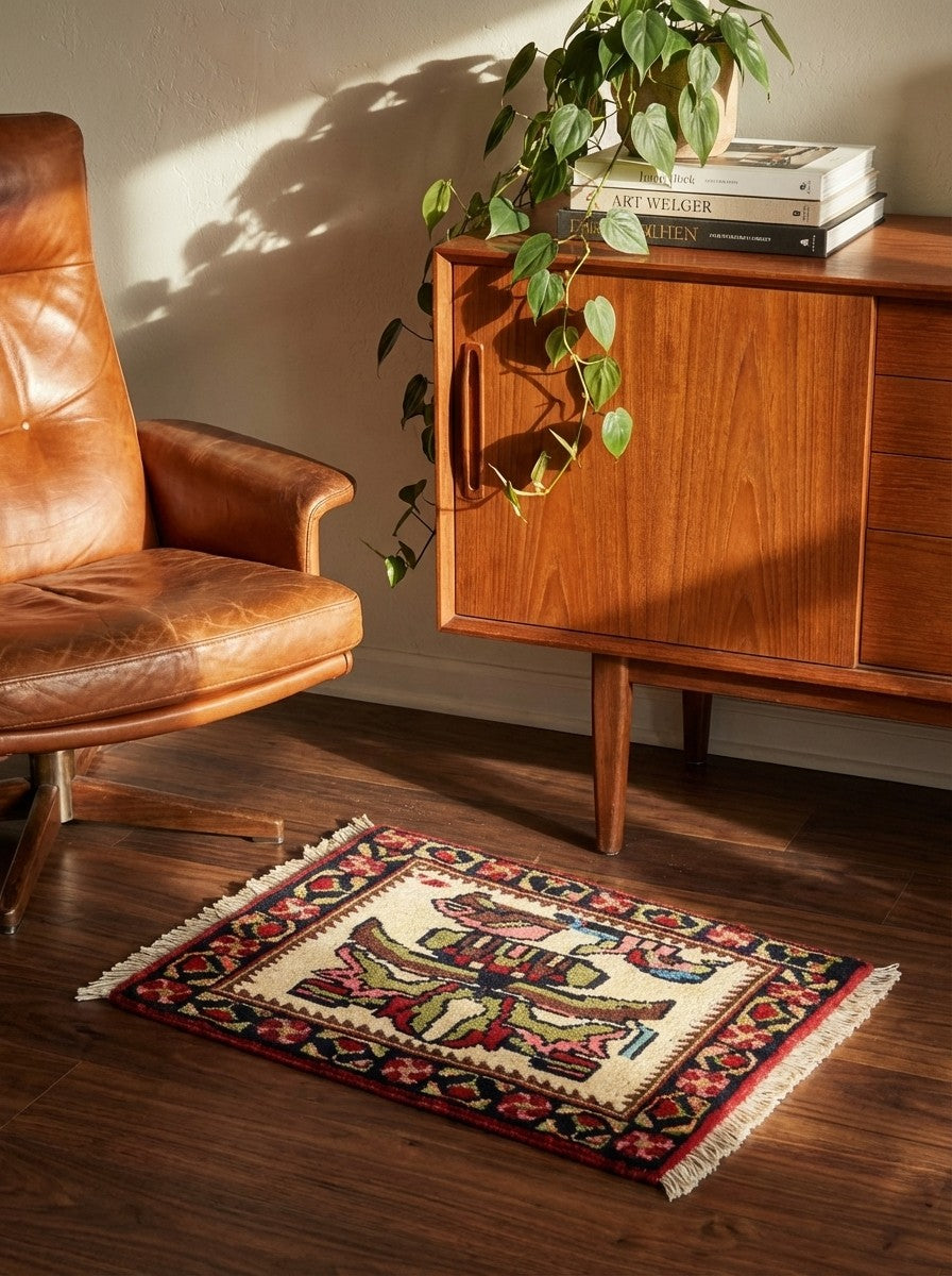 Afshar — Hand-knotted, 45x34 cm, Beige, 100% Virgin Wool | Back view