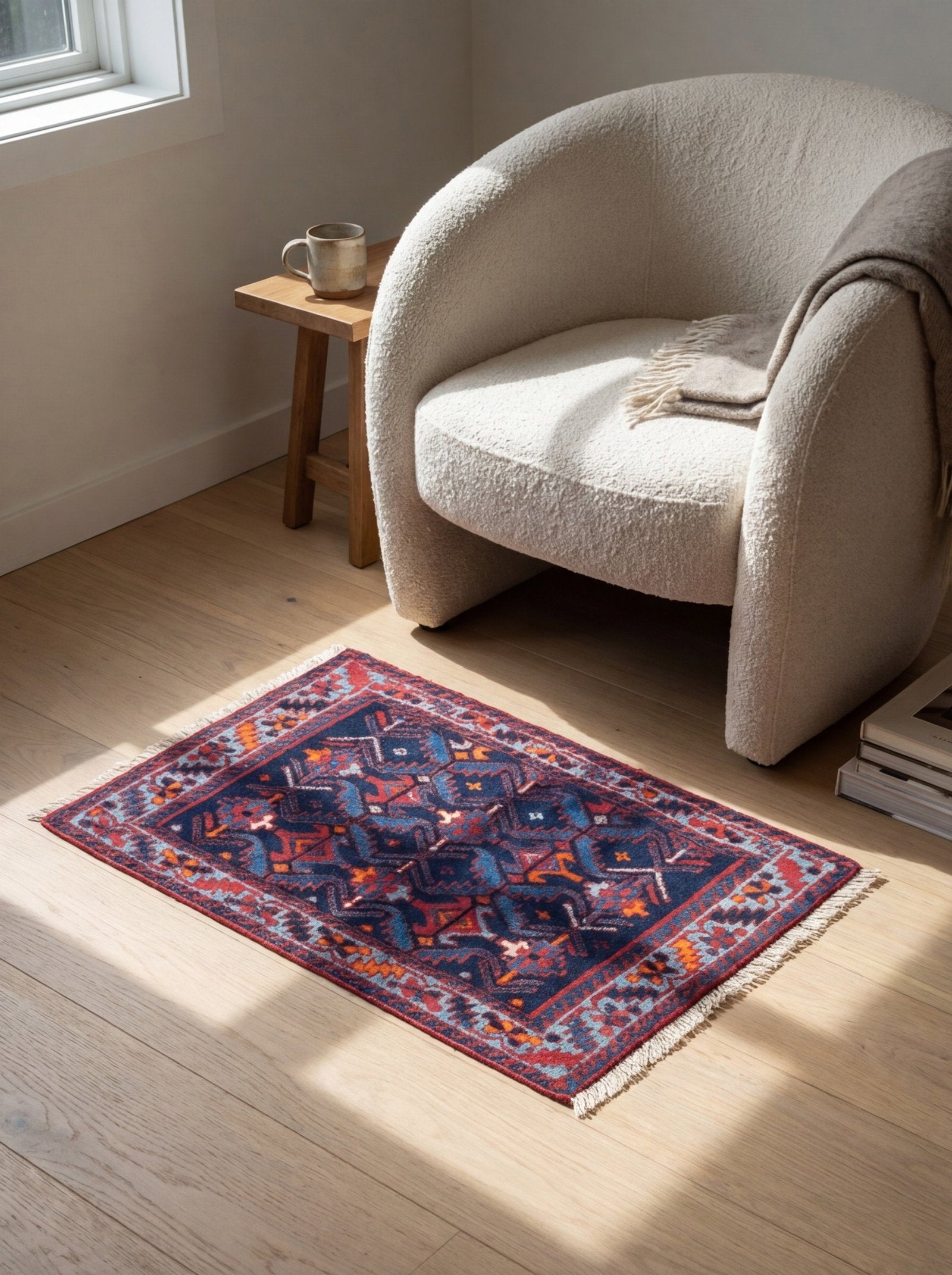 Afshar — Handgefertigt, 58x84 cm, Blau, 100% Virgin Wool | Detail view