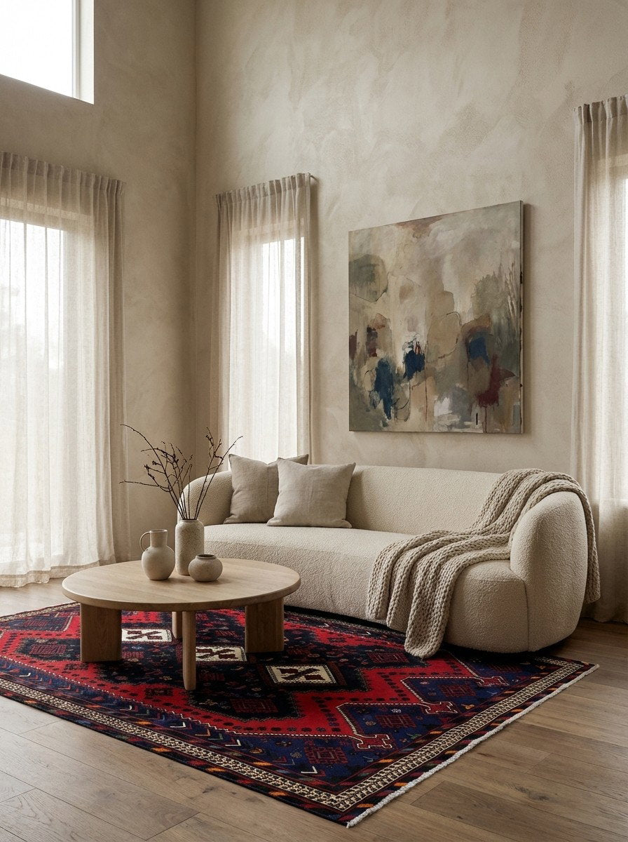 Afshar — Handgefertigt, 233x162 cm, Beige, 100% Virgin Wool | Detail view