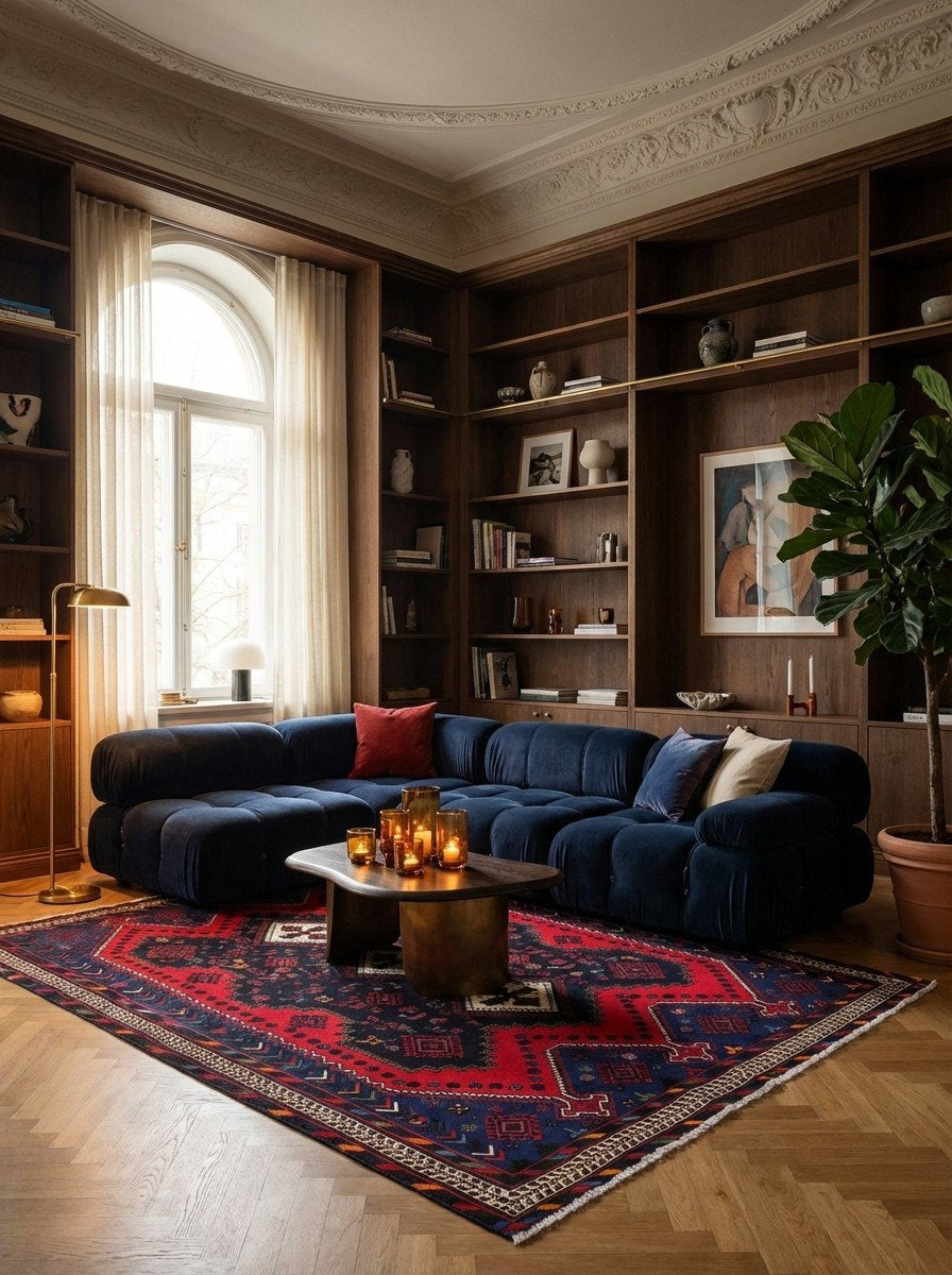 Afshar — Handgefertigt, 233x162 cm, Beige, 100% Virgin Wool | Back view