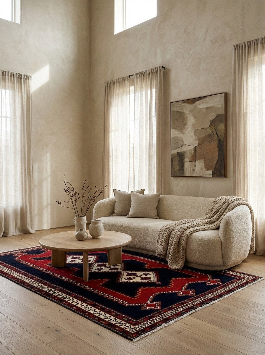 Afshar — Handgefertigt, 233x159 cm, Beige, 100% Virgin Wool | Detail view