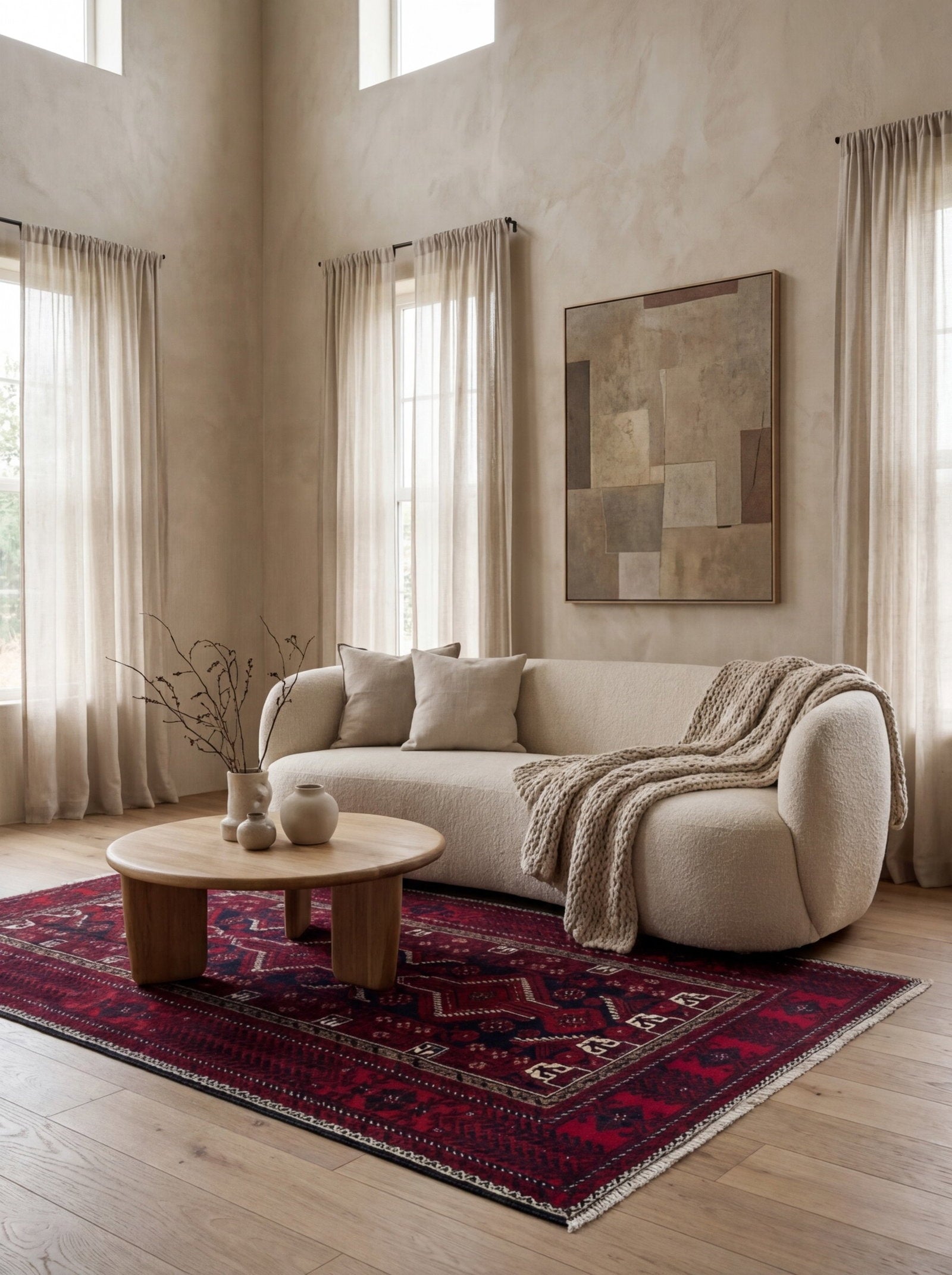 Belutch — Handgefertigt, 224x113 cm, Rot, 100% Virgin Wool | Detail view