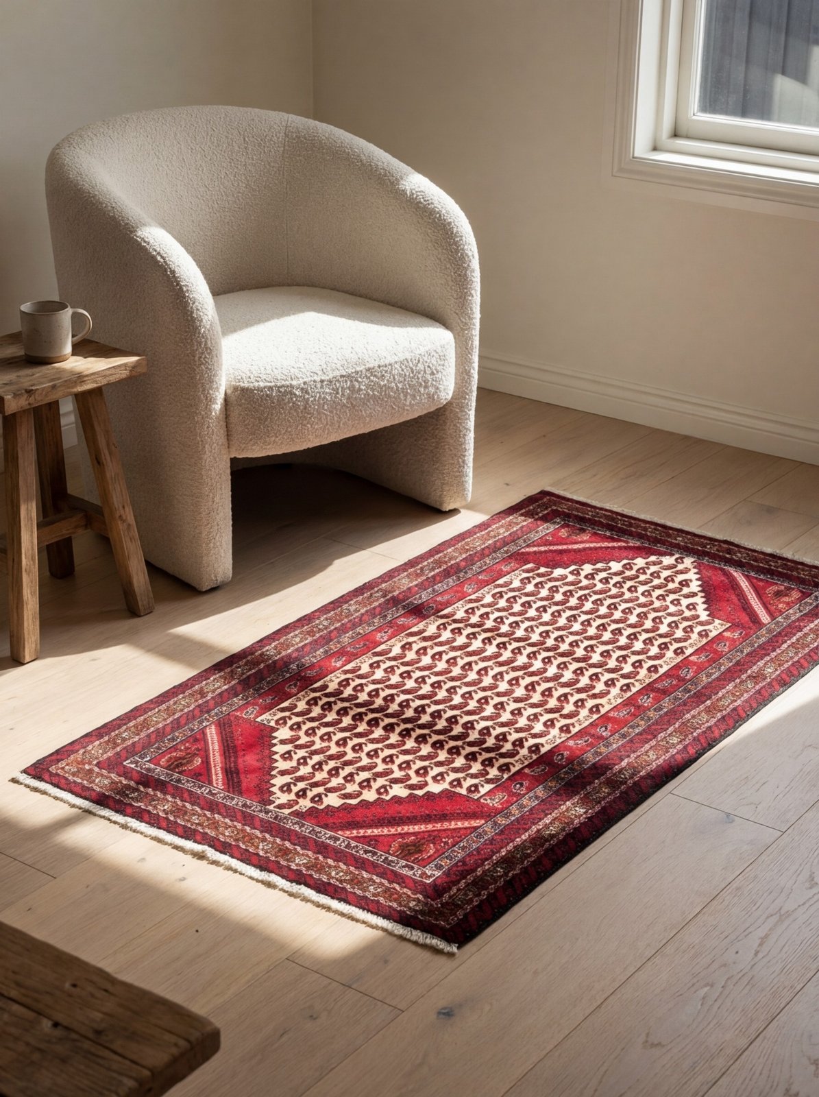 Belutch — Hand-knotted, 98x192 cm, Beige, 100% Virgin Wool | Detail view