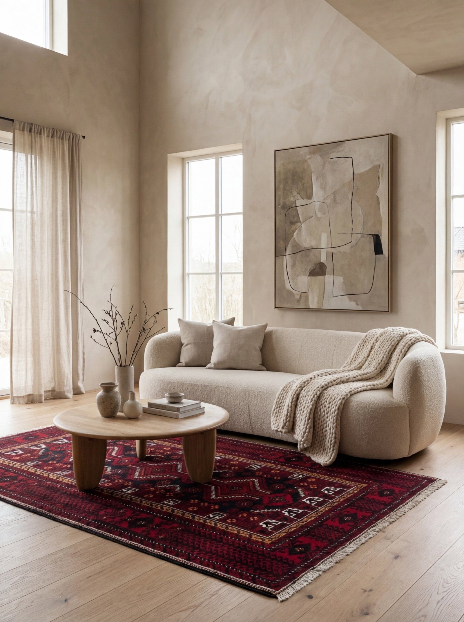 Belutch — Handgefertigt, 225x107 cm, Rot, 100% Virgin Wool | Detail view