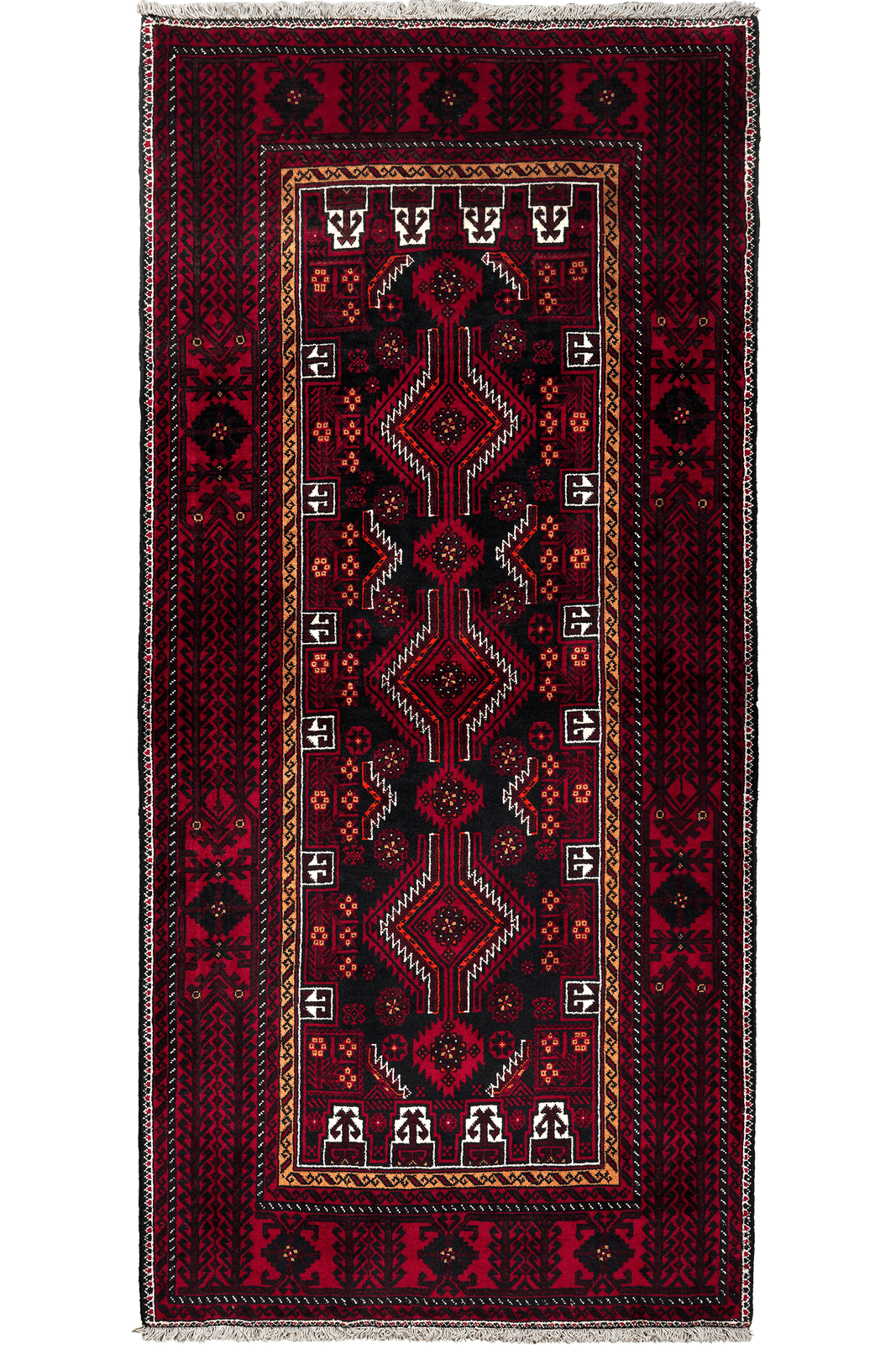 Belutch — Hand-knotted, 107x225 cm, Black, 100% Virgin Wool | Main view