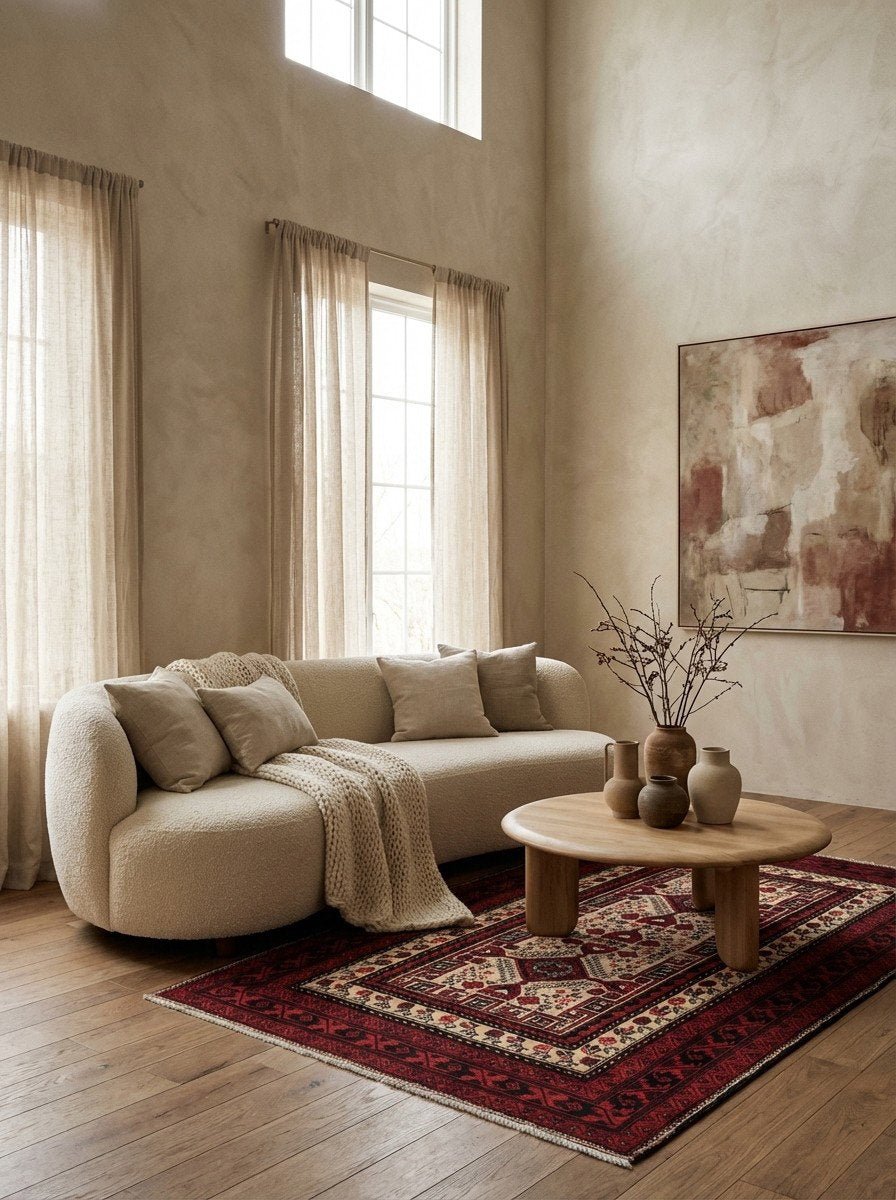 Belutch — Handgefertigt, 202x111 cm, Rot, 100% Virgin Wool | Detail view