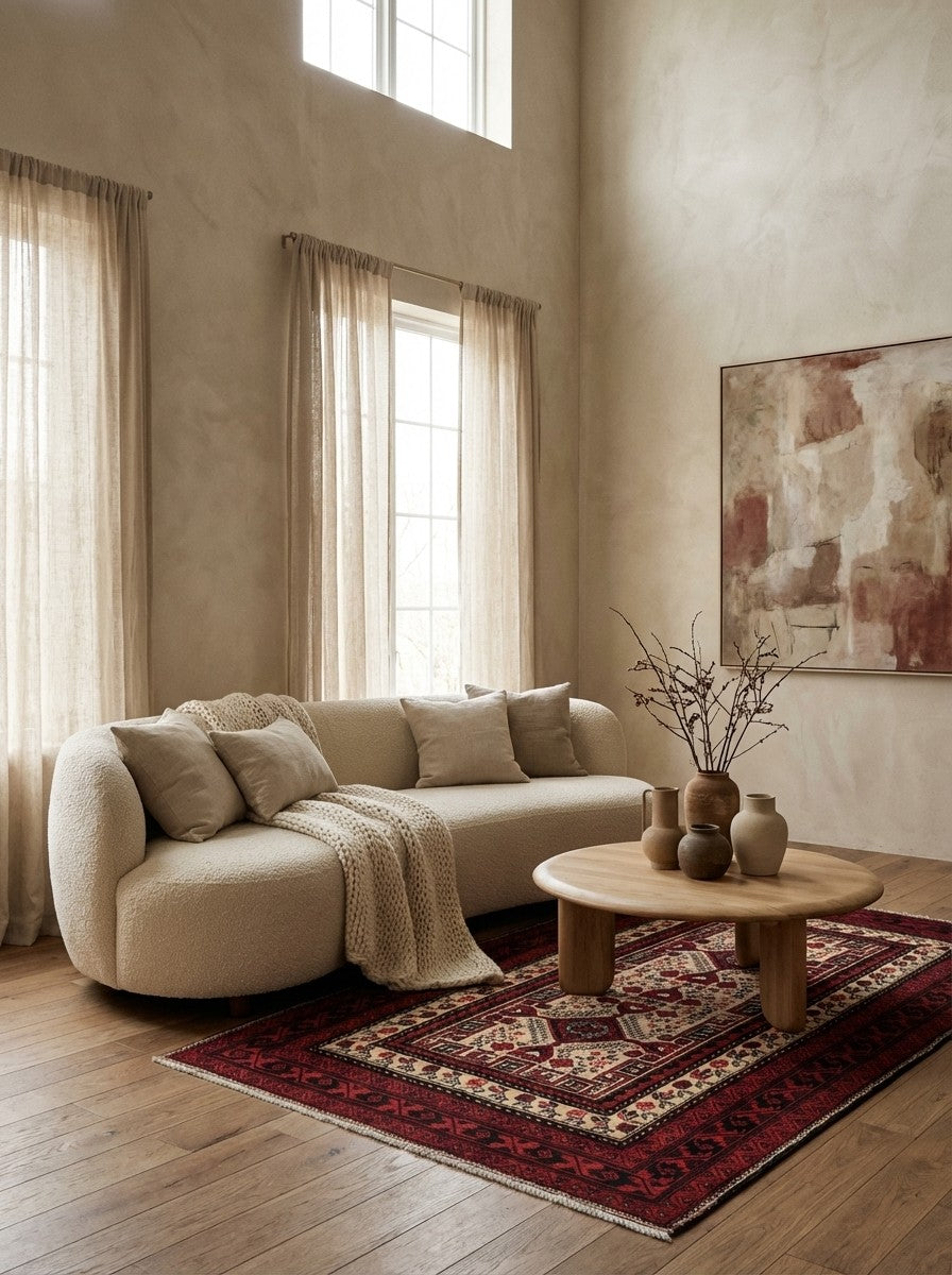 Belutch — Hand-knotted, 111x202 cm, Beige, 100% Virgin Wool | Detail view