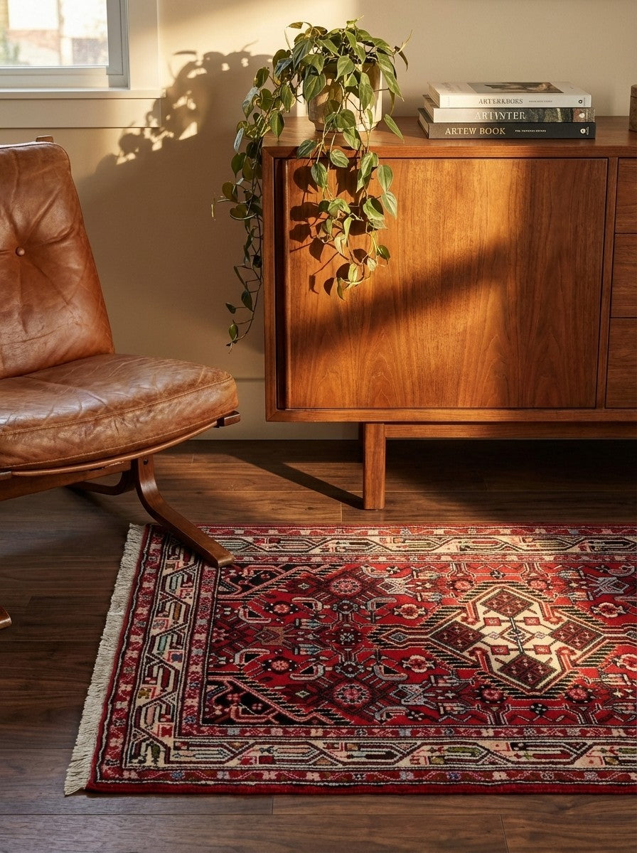 Assadabad — Hand-knotted, 81x130 cm, Red, 100% Virgin Wool | Back view