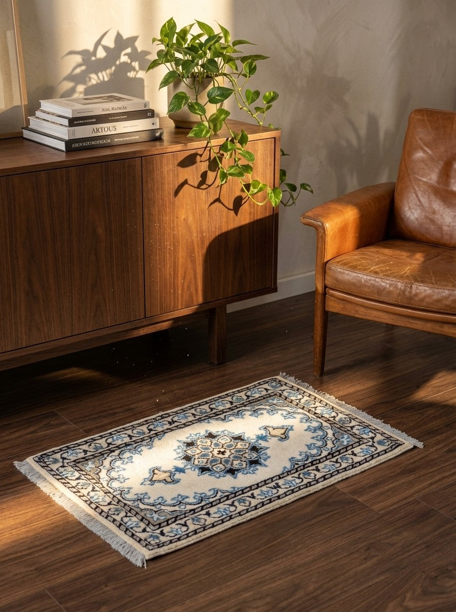 Nain 12La — Hand-knotted, 39x62 cm, Beige, 100% Virgin Wool | Back view