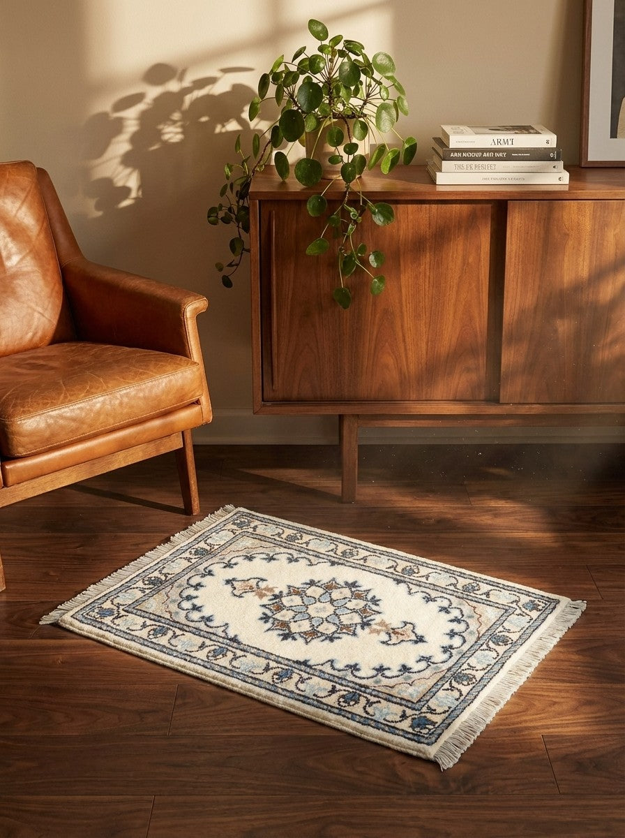 Nain 12La — Hand-knotted, 39x58 cm, Beige, 100% Virgin Wool | Back view