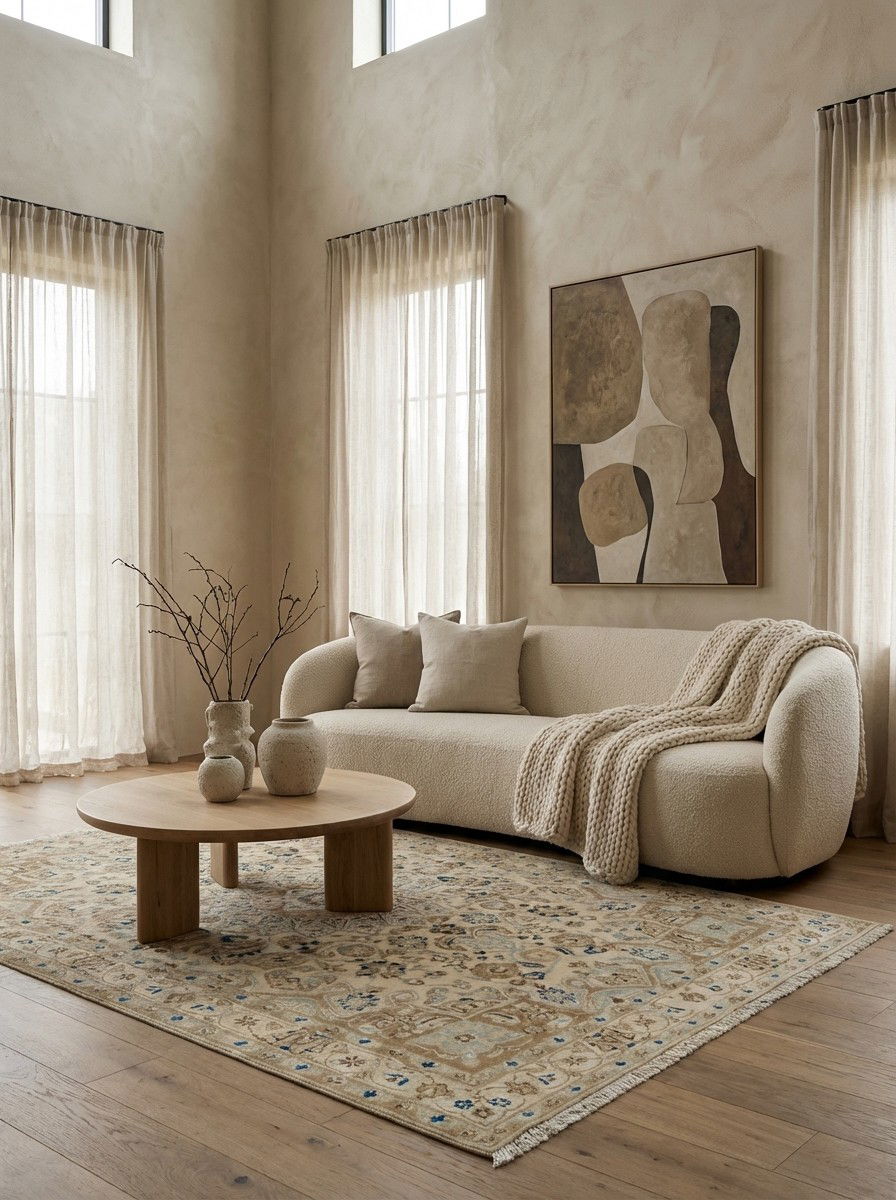 Heritage Saber — Handgefertigt, 198x122 cm, Beige, 100% Virgin Wool | Detail view