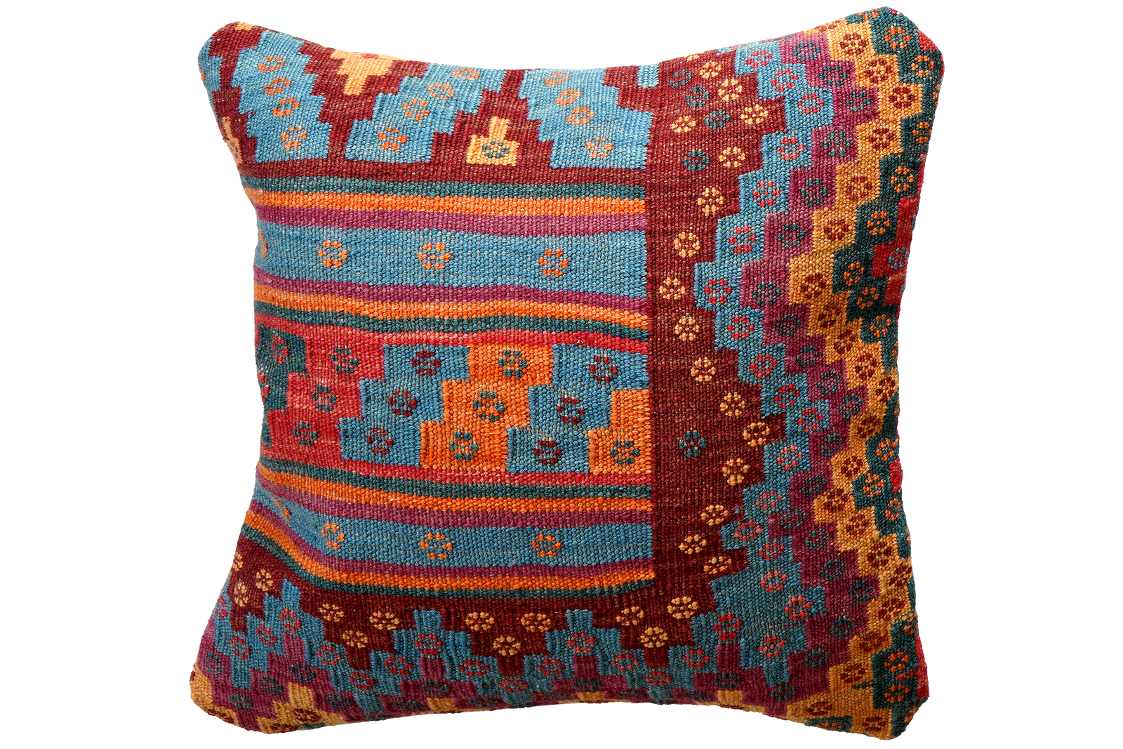 Kelim Kissen — Handgefertigt, 50x50 cm, Bunt, 100% Virgin Wool | Main view