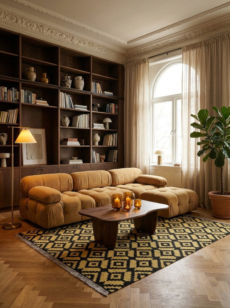 Kelim Gashgai — Handgefertigt, 192x157 cm, Gelb, 100% Virgin Wool | Back view