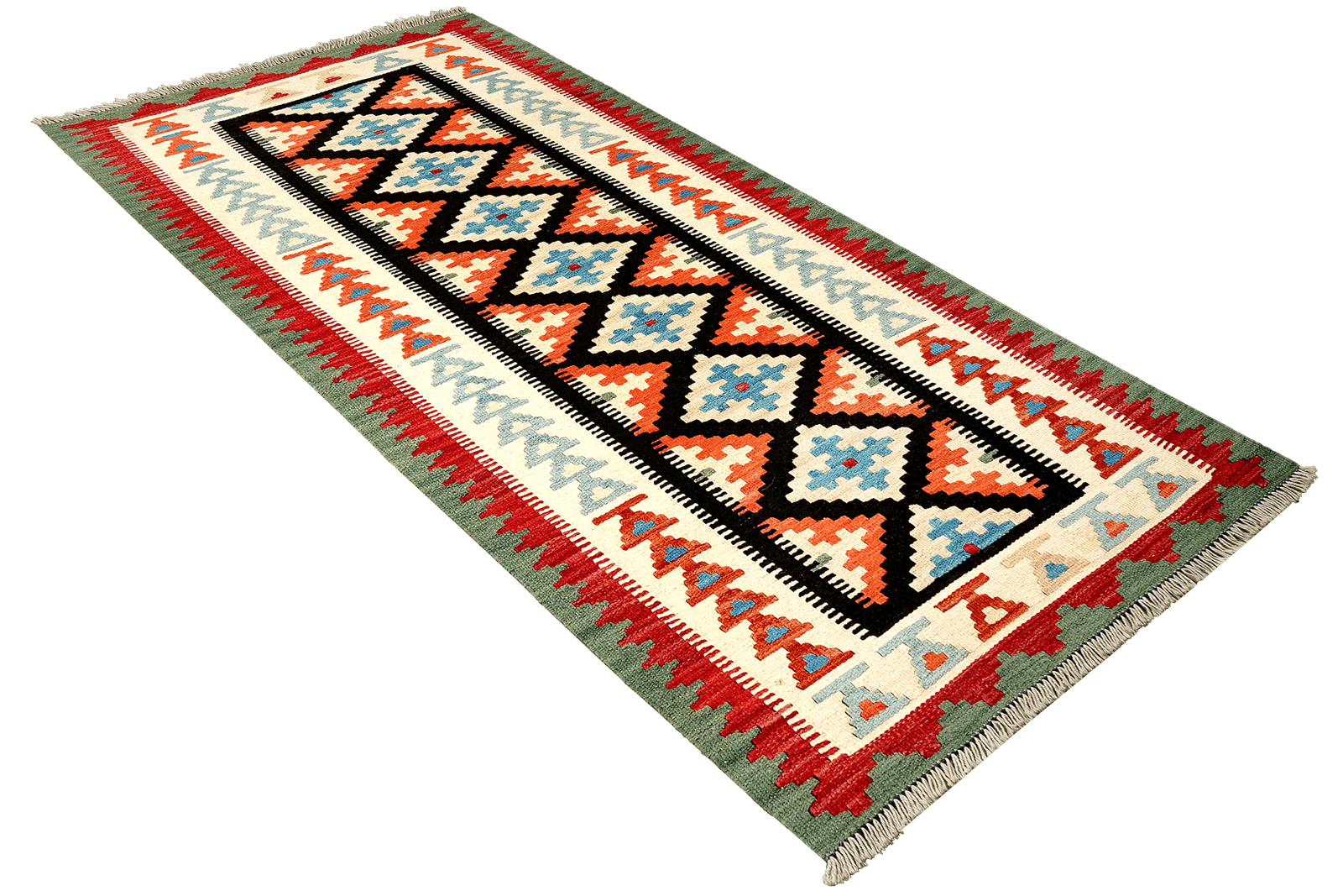 Kelim Gashgai — Handmade, 84x189 cm, Black, 100% Virgin Wool | View 4