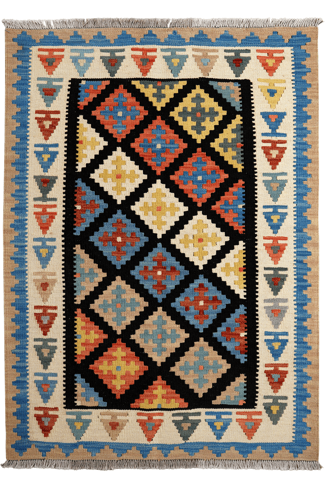Kelim Gashgai — Handmade, 106x147 cm, Black, 100% Virgin Wool | Main view