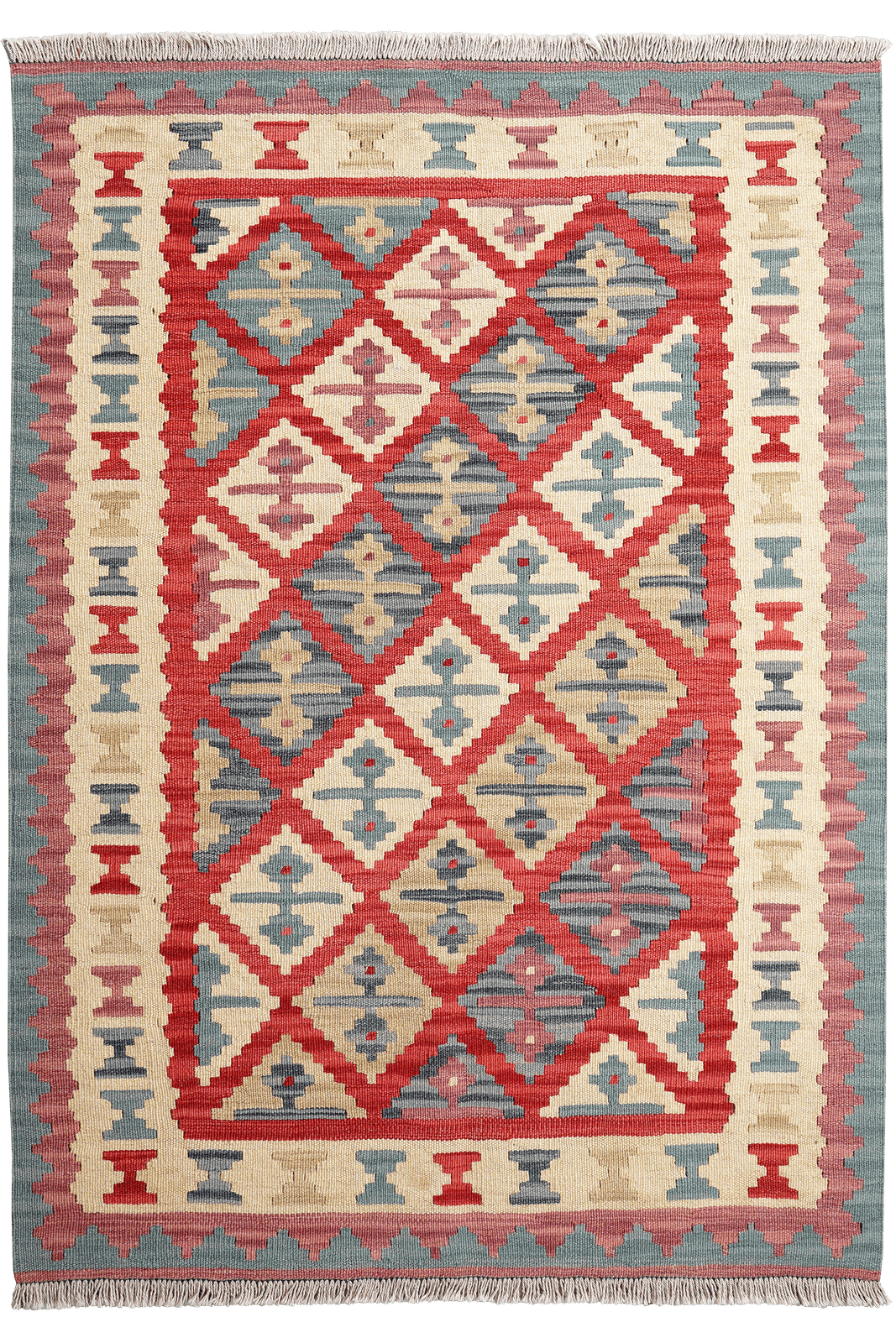 Kelim Gashgai — Handmade, 105x149 cm, Red, 100% Virgin Wool | Main view