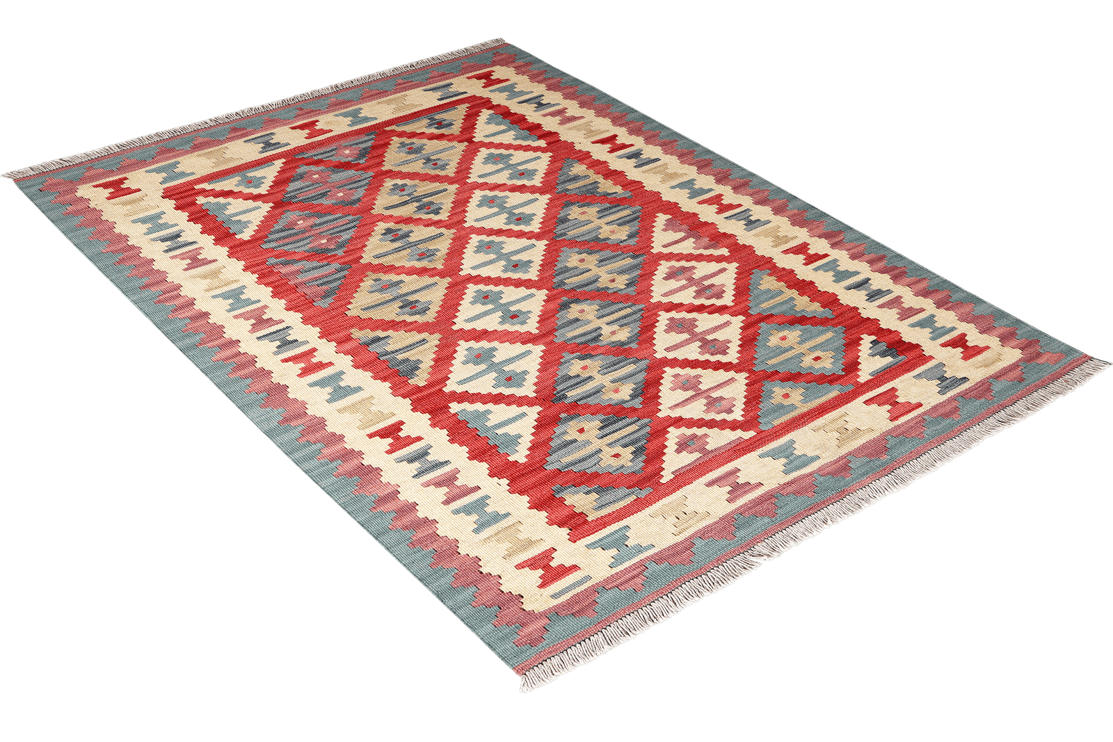 Kelim Gashgai — Handmade, 105x149 cm, Red, 100% Virgin Wool | View 4