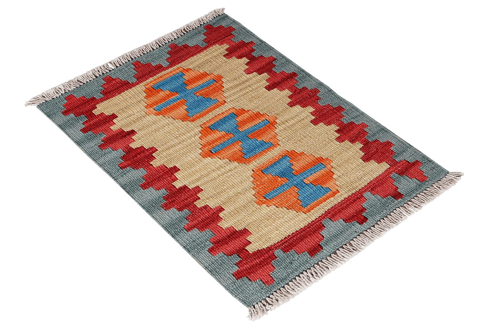 Kelim Gashgai — Handmade, 41x58 cm, Beige, 100% Virgin Wool | View 4
