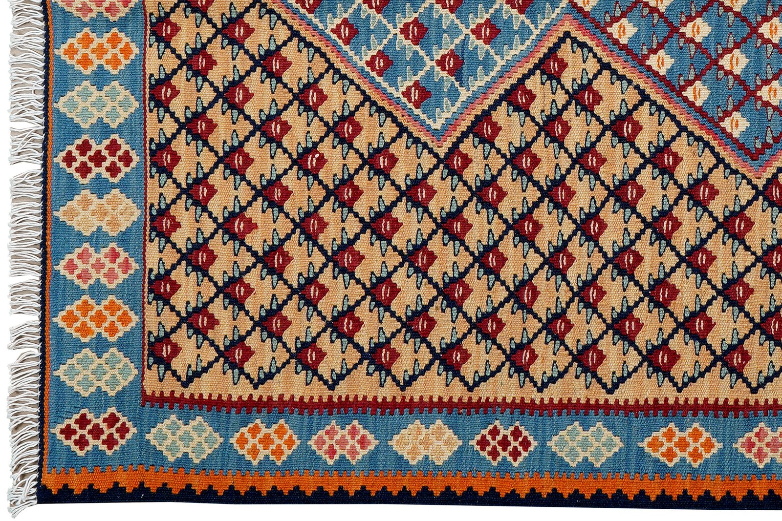 Kelim Senneh — Handmade, 104x151 cm, Beige, 100% Virgin Wool | View 3