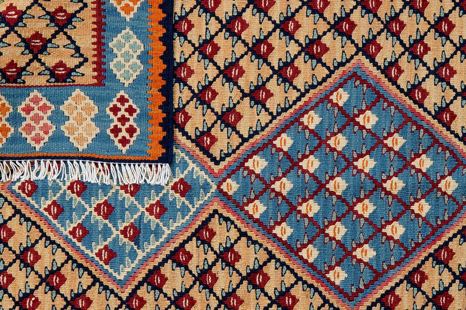 Kelim Senneh — Handmade, 104x151 cm, Beige, 100% Virgin Wool | View 6