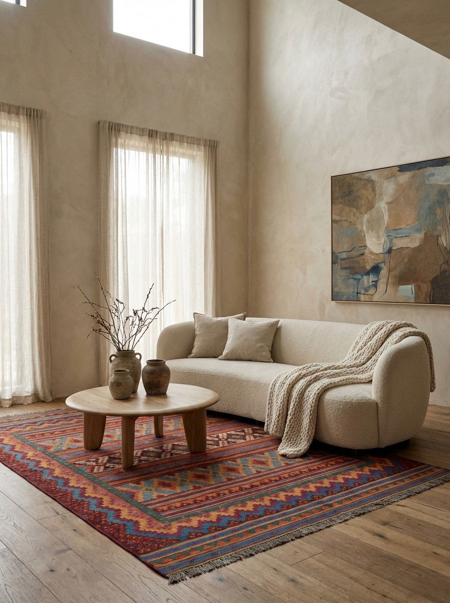 Sumak Sirdjan — Handgefertigt, 229x156 cm, Bunt, 100% Virgin Wool | Detail view