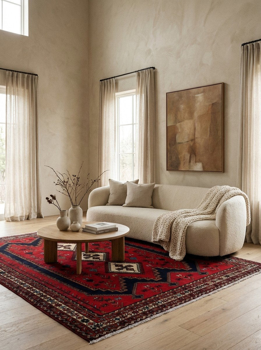 Afshar — Handgefertigt, 234x163 cm, Beige, 100% Virgin Wool | Detail view