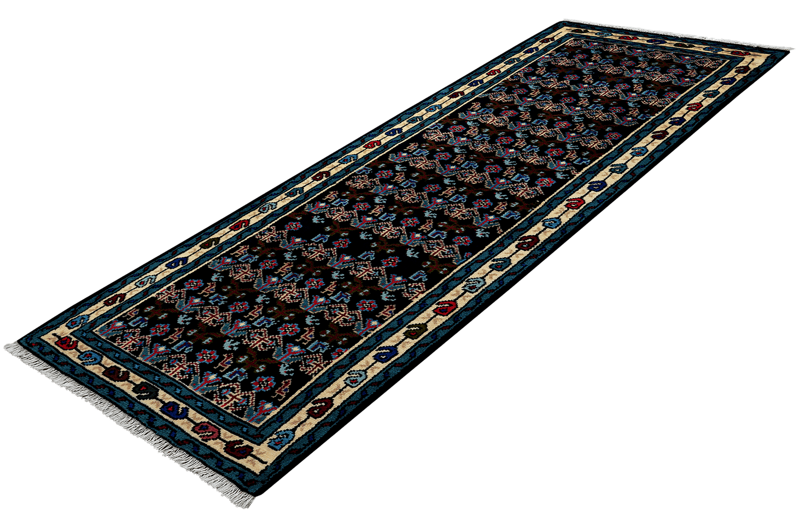 Hamadan — Hand-knotted, 68x190 cm, Blue, 100% Virgin Wool | View 5