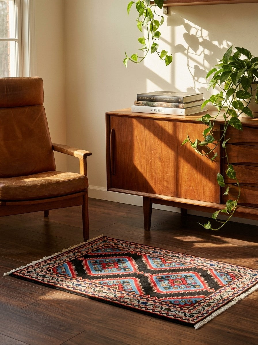 Hamadan — Hand-knotted, 63x96 cm, Blue, 100% Virgin Wool | Back view