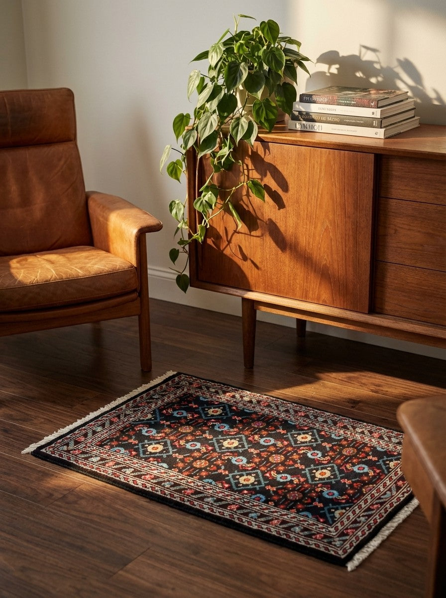 Hamadan — Hand-knotted, 60x92 cm, Blue, 100% Virgin Wool | Back view