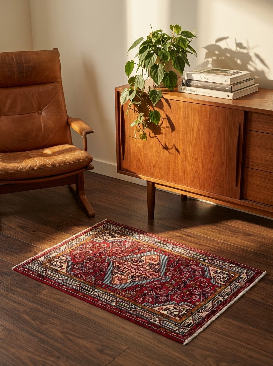 Assadabad — Hand-knotted, 73x118 cm, Red, 100% Virgin Wool | Back view