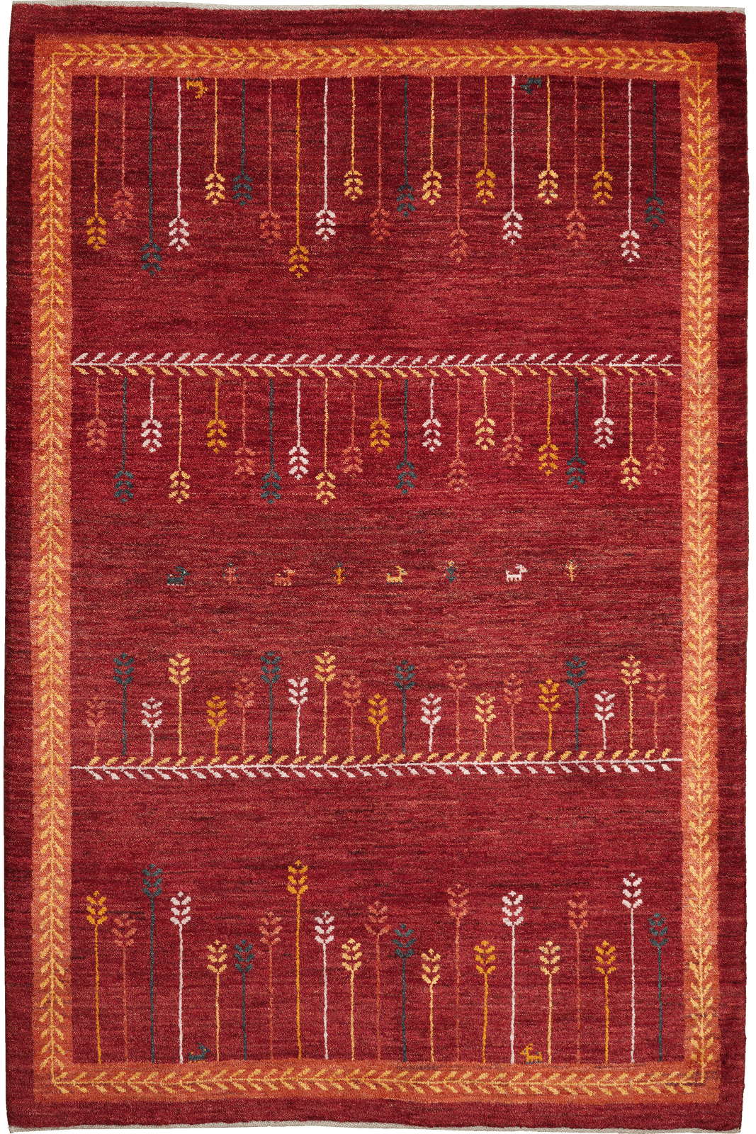 Rizbaf — Hand-knotted, 124x187 cm, Red, 100% Virgin Wool | Main view