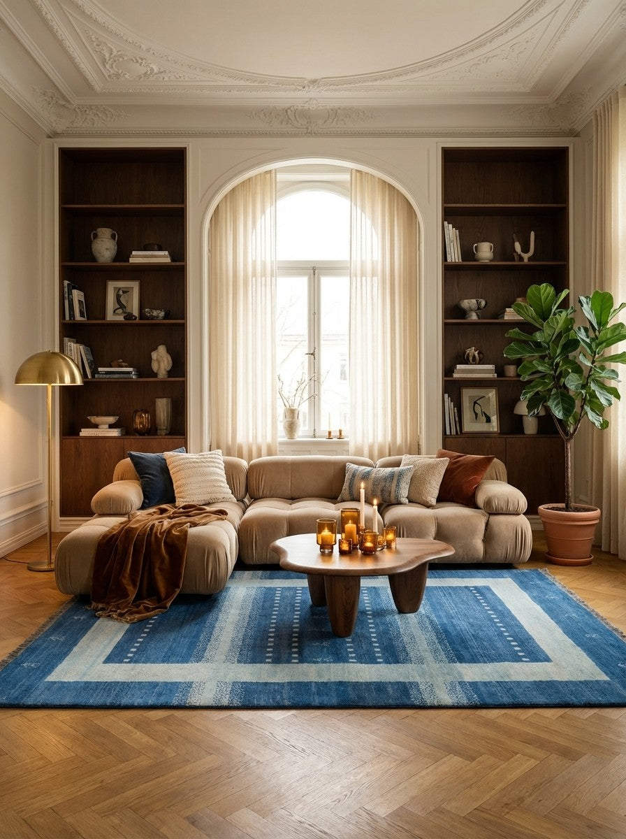 Gabbeh Sonnat — Hand-knotted, 153x200 cm, Blue, 100% Virgin Wool | Back view