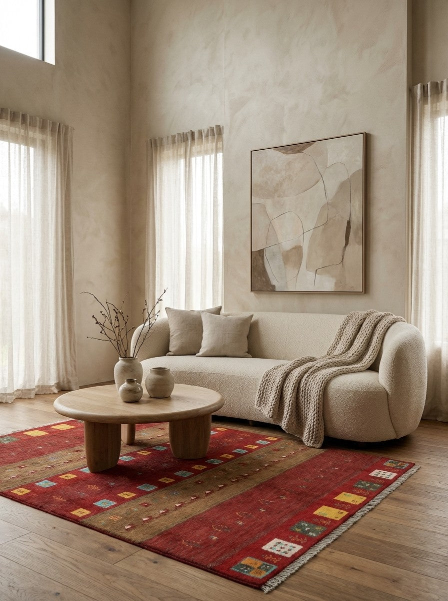 Gabbeh Sonnat — Hand-knotted, 151x200 cm, Multicolor, 100% Virgin Wool | Detail view