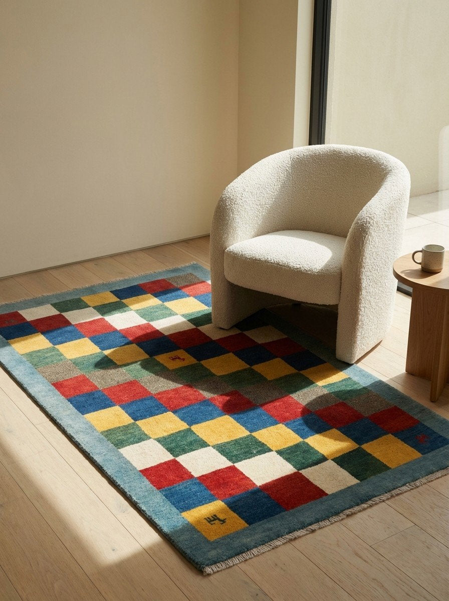 Rizbaf — Handgefertigt, 175x107 cm, Blau, 100% Virgin Wool | Detail view