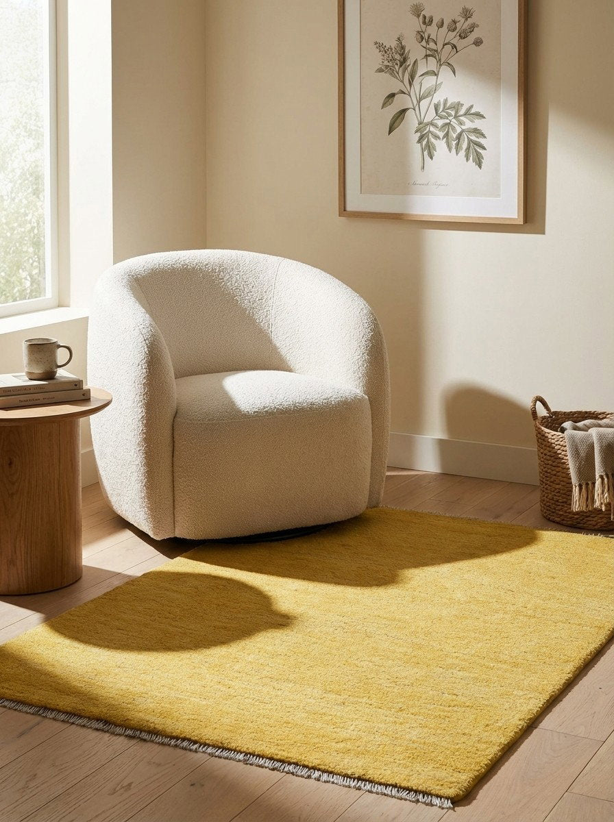 Gabbeh — Handgefertigt, 118x82 cm, Gelb, 100% Virgin Wool | Detail view