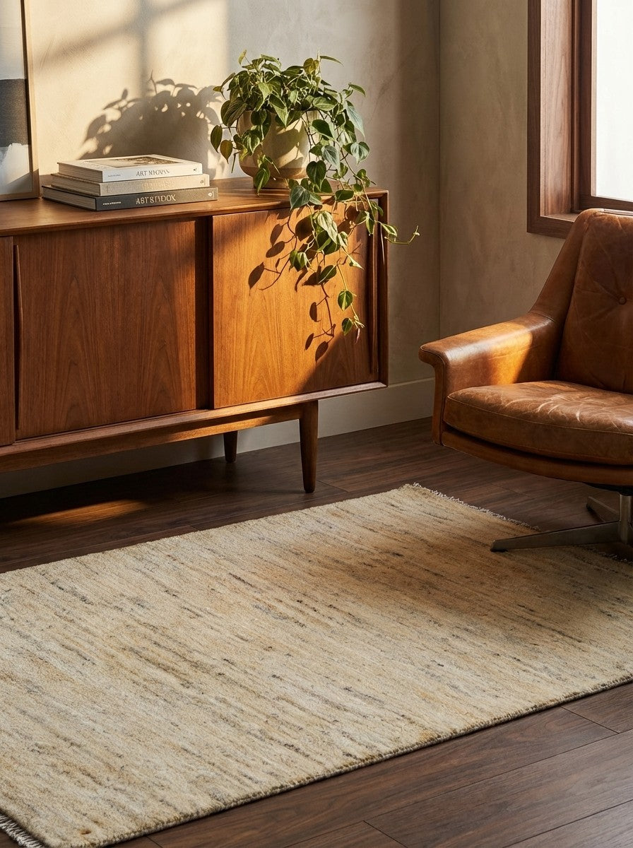 Gabbeh — Hand-knotted, 85x125 cm, Beige, 100% Virgin Wool | Back view