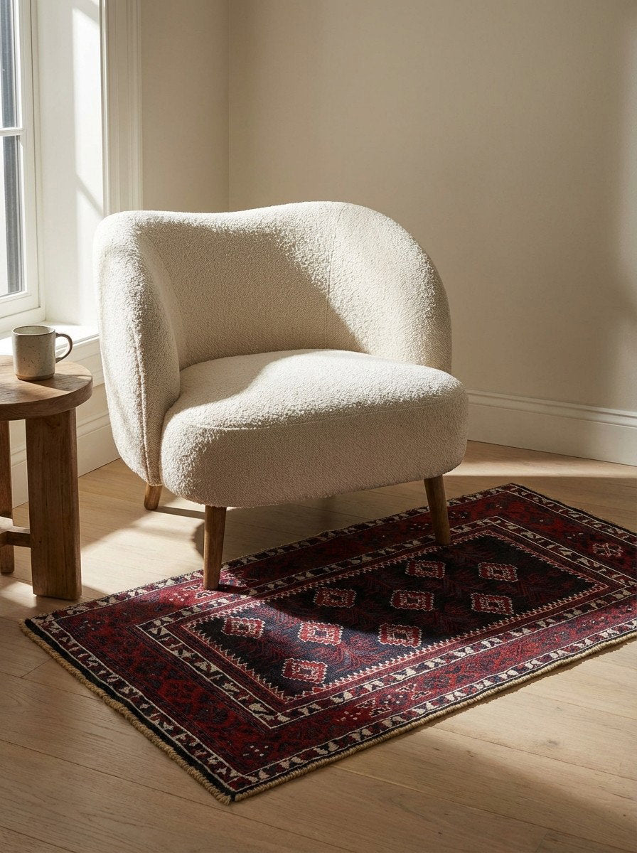 Sumak Sirdjan — Handgefertigt, 45x106 cm, Rot, 100% Virgin Wool | Detail view