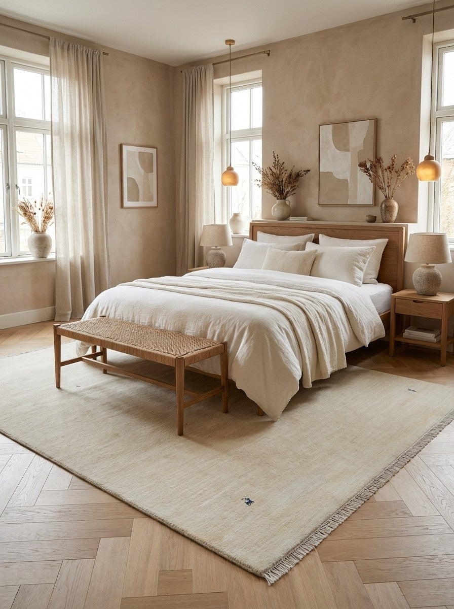 Gabbeh — Hand-knotted, 206x300 cm, Beige, 100% Virgin Wool | Detail view