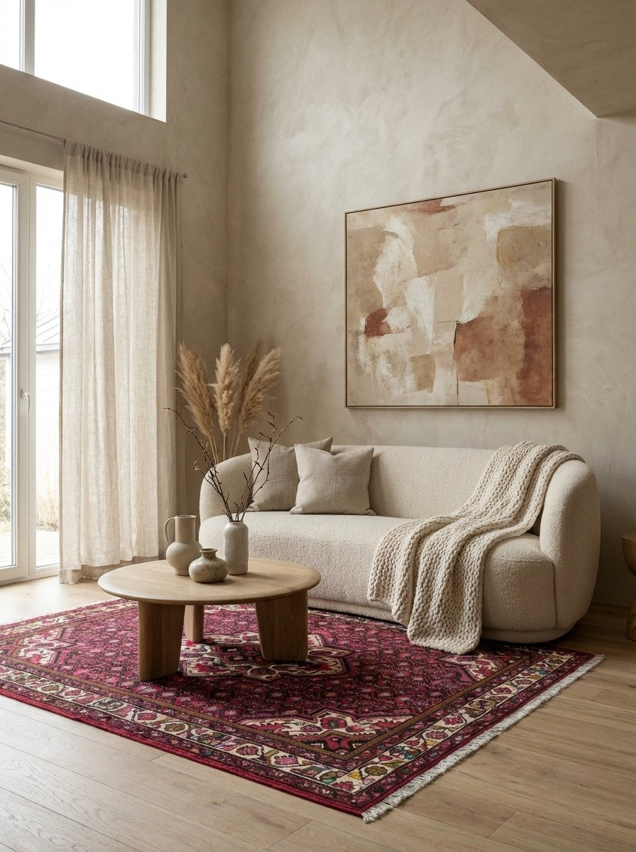 Hosseinabad — Hand-knotted, 151x191 cm, Red, 100% Virgin Wool | Detail view
