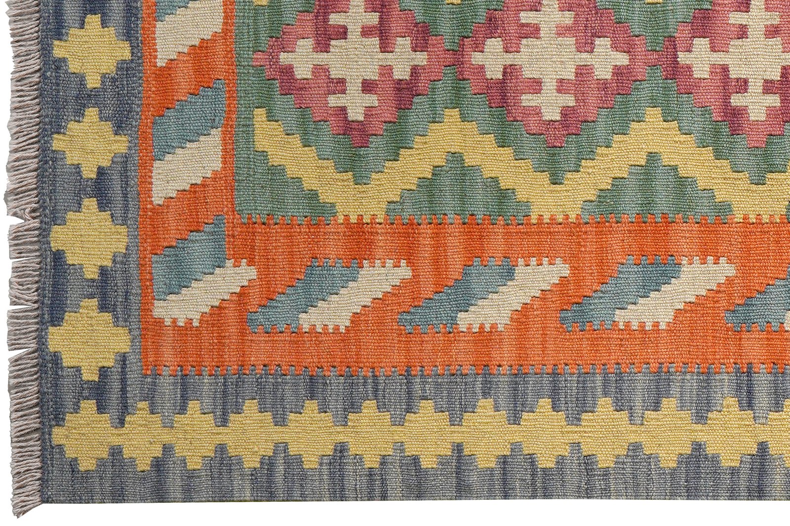 Kelim Gashgai — Handmade, 86x197 cm, Green, 100% Virgin Wool | View 3