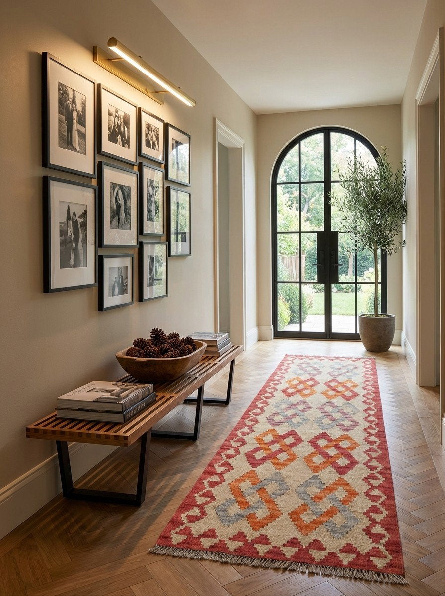 Kelim Gashgai — Handgefertigt, 193x57 cm, Rot, 100% Virgin Wool | Detail view