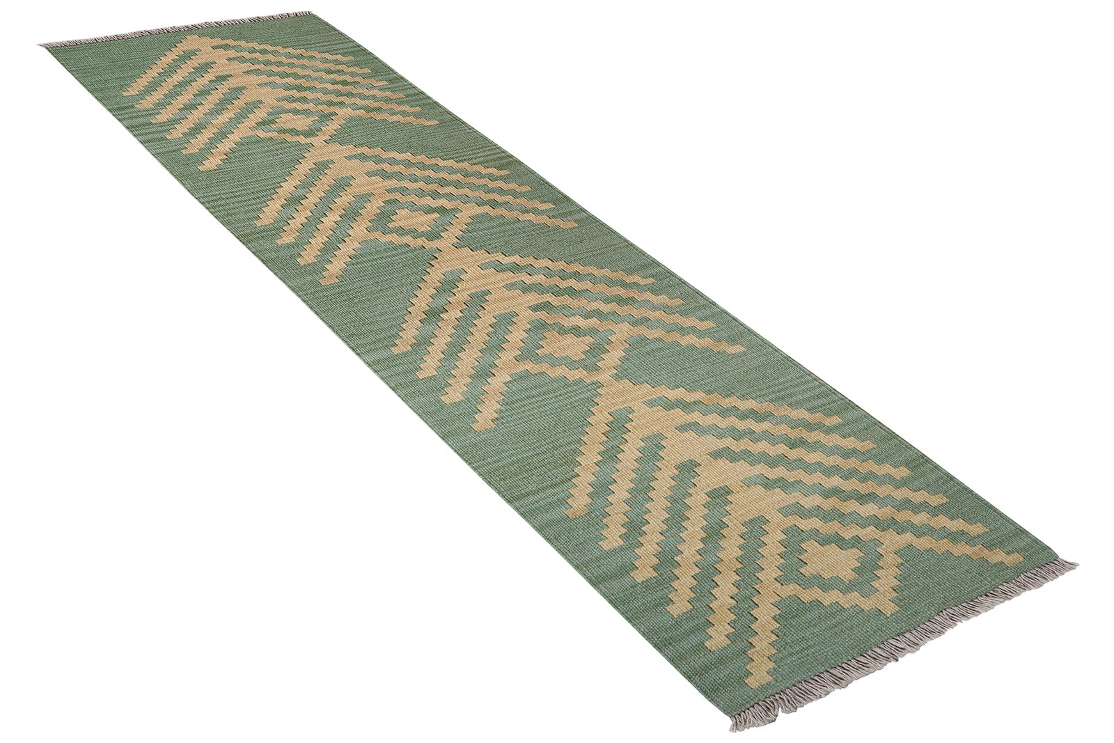 Kelim Gashgai — Handmade, 57x190 cm, Green, 100% Virgin Wool | View 4