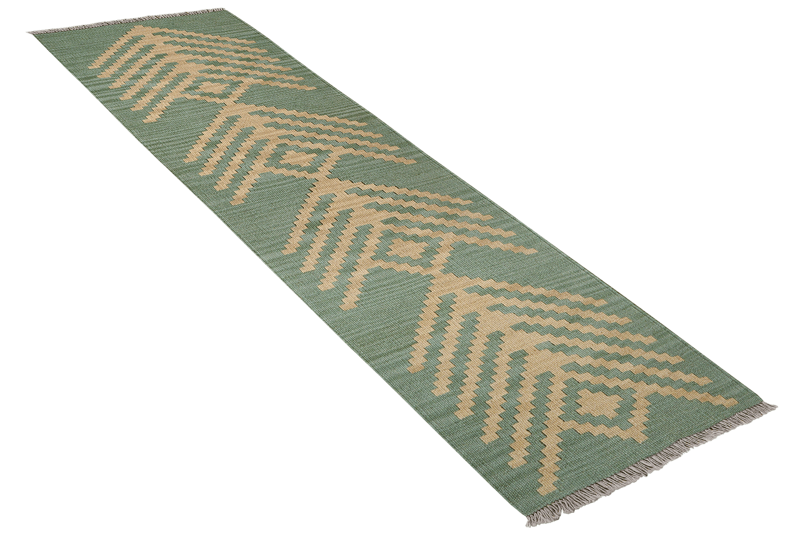 Kelim Gashgai — Handmade, 57x190 cm, Green, 100% Virgin Wool | View 4