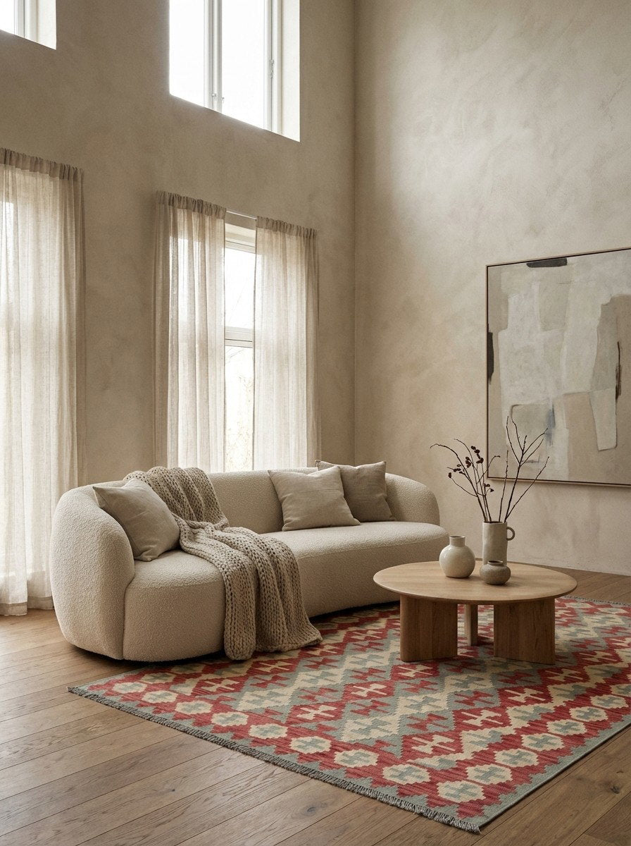 Kelim Gashgai — Handgefertigt, 241x171 cm, Rot, 100% Virgin Wool | Detail view