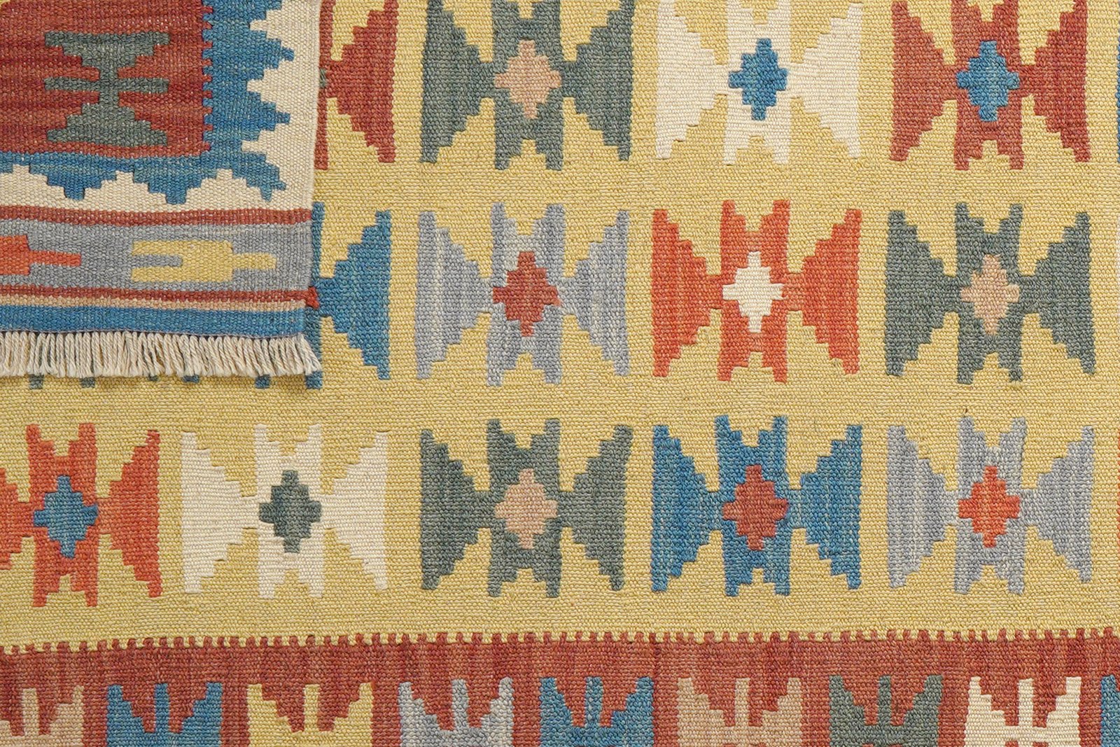 Kelim Gashgai — Handmade, 89x202 cm, Yellow, 100% Virgin Wool | View 6