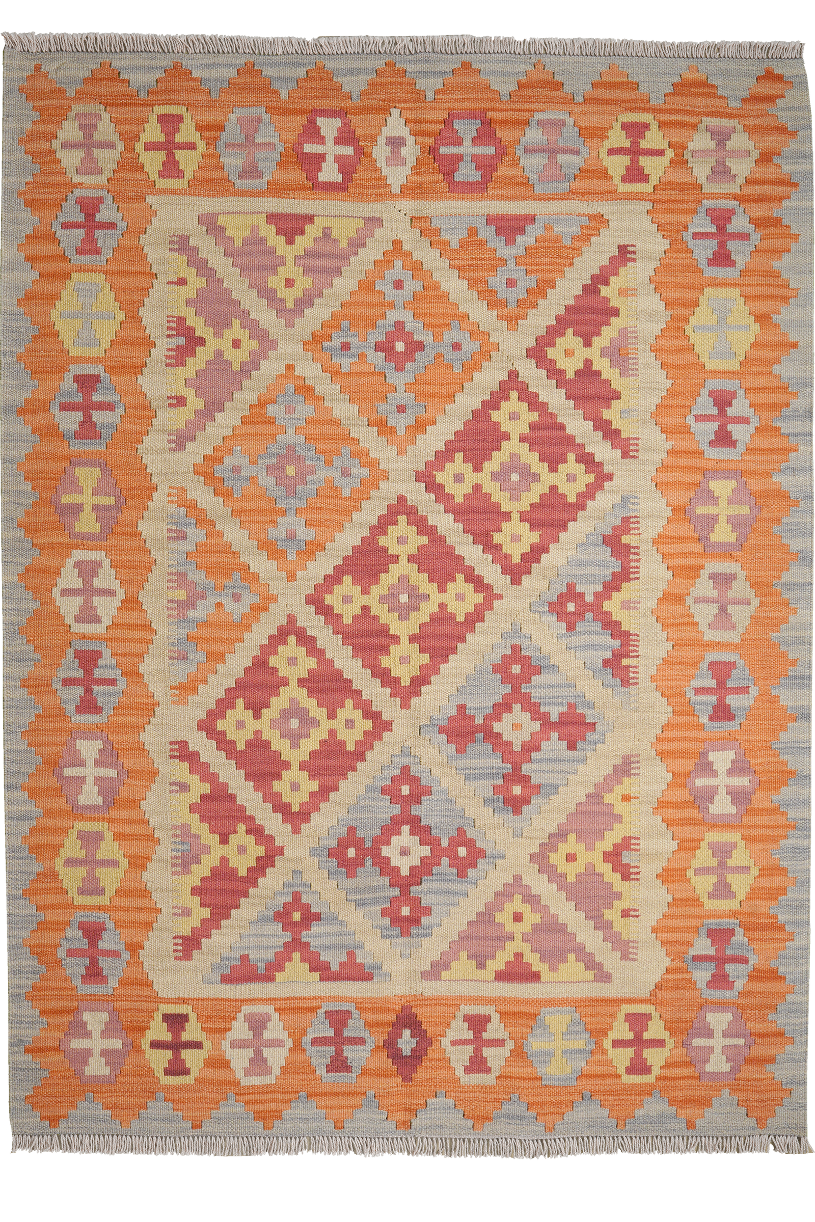 Kelim Gashgai — Handgefertigt, 172x127 cm, Orange, 100% Virgin Wool | Main view