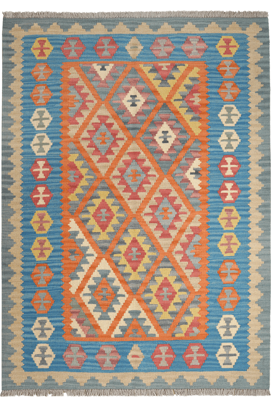 Kelim Gashgai — Handmade, 126x175 cm, Orange, 100% Virgin Wool | Main view