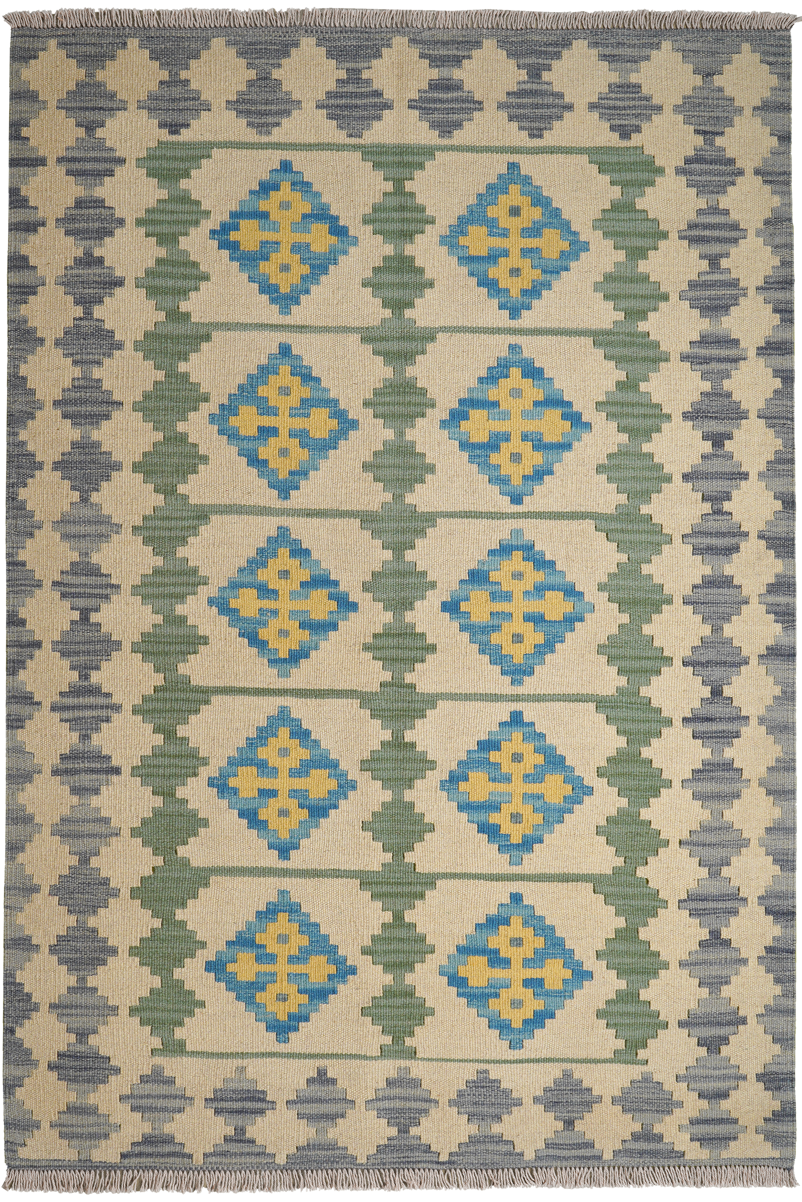 Kelim Gashgai — Handgefertigt, 172x117 cm, Blau, 100% Virgin Wool | Main view