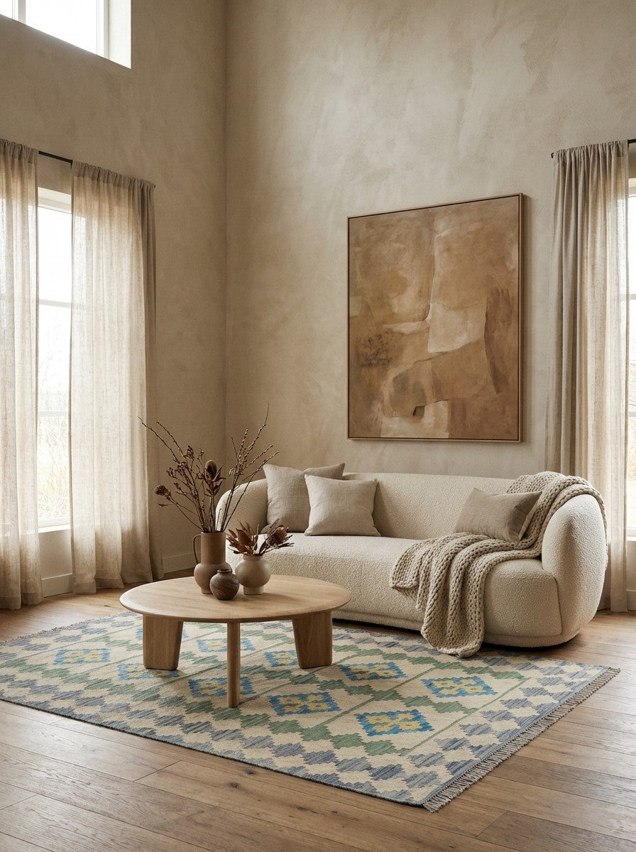 Kelim Gashgai — Handmade, 117x172 cm, Beige, 100% Virgin Wool | Detail view